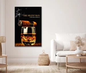 Arte de pared con impresión de póster o lienzo de vidrio de whisky liso y cigarro ardiente sin marco - Imagen 1 de 3