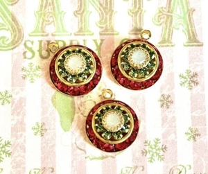 2 red siam green and white opal Swarovski crystal charms #bc41 - Picture 1 of 1