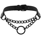 Womens Leather Circle Pendant Chain Choker O-ring Collar Bib Necklace Jewelry