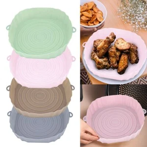 20cm Air Fryers Oven Baking Tray Fried Basket Mat Silicone Pots Round Replacemen - Foto 1 di 13