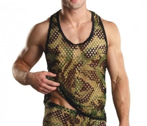 Mens Male Power Net Mesh Camo Tank Top Club/Gym Party  Camouflage Size L/XL - Picture 1 of 1