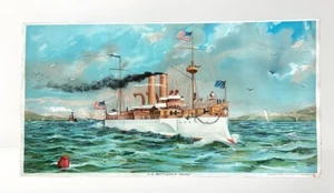 U.S. Battleship "Maine" 1898 Chromolithographic Print Fetherston U.S. Navy Tobin - Picture 1 of 8