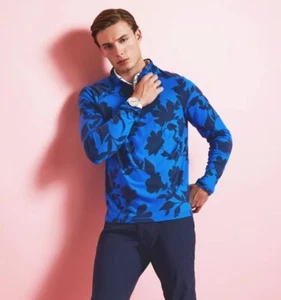 GFORE G/FORE shirt M Medium blue G4MF23K123C racer floral 1/3 zip mens - Picture 1 of 23