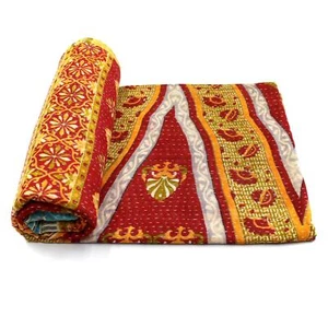 Vintage Quilt Indische Bio Baumwolle Tagesdecke Bestickt Bettwäsche Überwurf d - Bild 1 von 5