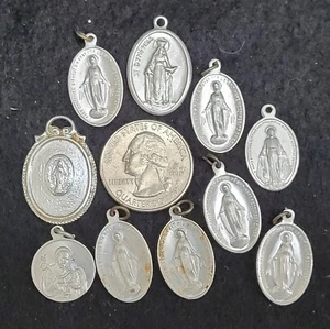 Vintage Religious Cross Medalion Charms Lot Mary Jesus Crucifix Medals Christ - Picture 1 of 2