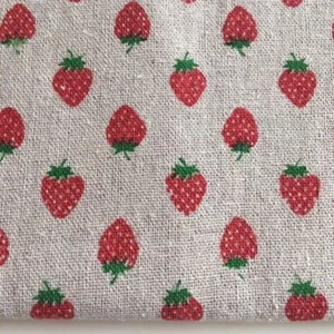 12. Strawberry Natural LINEN Cotton Fabric. Price per 1/2 metre - Picture 1 of 4