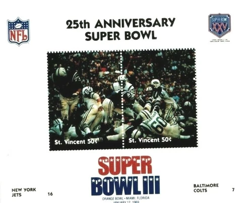 St. Vincent 1991 - Super Bowl XXV NFL Larry Grantham NY Jets VS Colts S/S MNH Cover