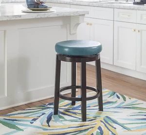 Counter Height Bar Stools Swivel Kitchen Chairs Brown/Teal 24"H Upholstered Seat - Picture 1 of 6