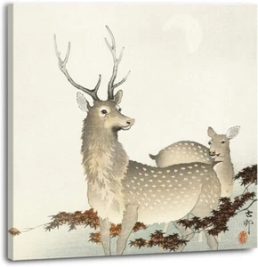 Canvas Print Wall Art Japanese Two Deer Maple Leaves Painting Ohara Koson 12x12 - Picture 1 of 3