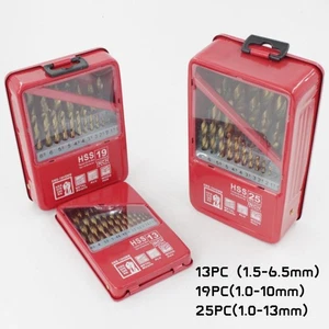 13/19/25pc for Wood Metal Titanium Coated HSS Drill Bit Set Kit 1-13mm with Case - Picture 1 of 8