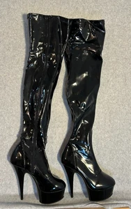 Pleaser Black Patent 6" Heel Platform Zip Thigh High Boots Size 8 US - Picture 1 of 14