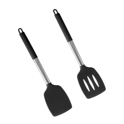  2 Pcs Kitchen Food Grade Silicone Spatula Stainless Steel Cooking Utensils - Image 1 of 4