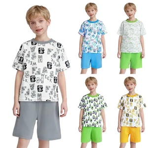 Kids Boys Set Exercise Outfit Workout Suit Basketball Short Sleeve Sports - Picture 1 of 51
