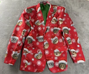 Ugly Sweater Christmas Cat Herren Blazer Large Holiday Dec 25th rot grün gefüttert - Bild 1 von 14
