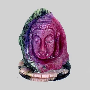 Handmade Gautama Buddha Thai Carving 396ct Red Ruby In Zoisite Unheated Gemstone - Picture 1 of 13