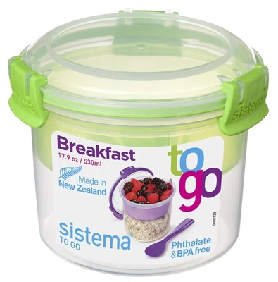 Sistema Breakfast TO GO | Contenedor de almacenamiento de alimentos con compartimentos y cuchara |... Foto 1 de 4