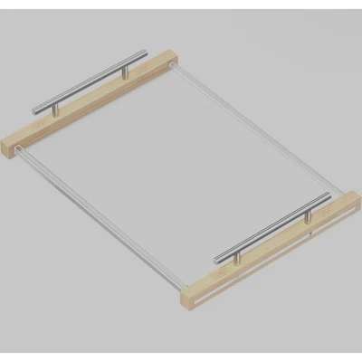 Acrylic Tray Clear 12x16: Serving Tray with Bamboo Design Tray w/Handle *READ... - Image 1 of 4