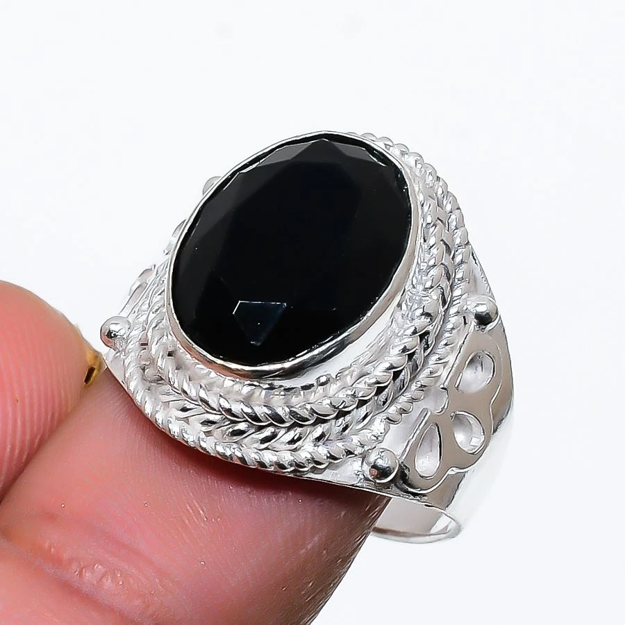 Anillo de todos los tamaños de joyería de plata esterlina 925 con piedras preciosas de espinela negra para regalo Foto 1 de 1