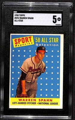 1958 Topps #494 Warren Spahn Salón de la fama como SGC 5 EX C98359 Foto 1 de 3