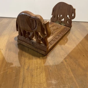 VTG Hand Carved Elephant & Floral Folding Sliding Book Rack Ornate Boho Asian - Picture 1 of 11