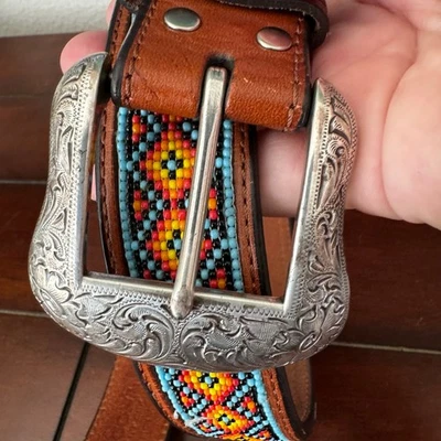 Nocona Belt Co.Leather Multi-Colored Beaded Basket Weave Unisex Size 32 Western  - Image 1 of 4