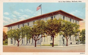 Postal NB: Oficina de Correos, McCook, Nebraska, lino vintage años 40 sin publicar - Imagen 1 de 2