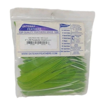 100 Pack Gateway Feathers 4" Left Wing: Parabolic Chartreuse Green 400LPSCH-100 - Image 1 of 4