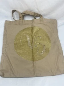 New Victoria’s Secret Canvas gold tan VS Bag Tote Gym Beige Rhinestone - Picture 1 of 3