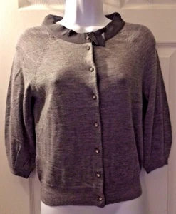 ANN TAYLOR 100% Lana Merino Cárdigan Suéter Estrás Botón Gris Brezo Talla S - Imagen 1 de 6