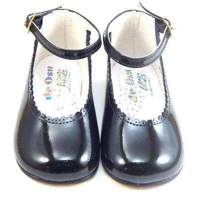DE OSU - Spain -  Baby Girls Black Patent Leather Dress Shoes -European - Sz 3-6 - Image 1 of 4