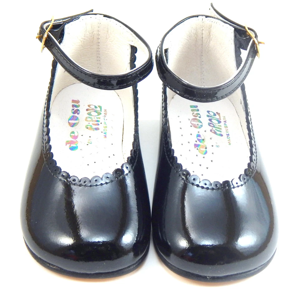 DE OSU - Spain -  Baby Girls Black Patent Leather Dress Shoes -European - Sz 3-6 - Image 1 of 4