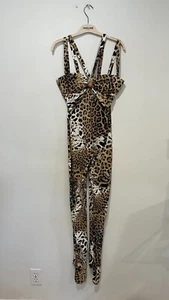 NWT Roberto Cavalli Leopard-Print Strappy Jumpsuit Light Brown Women's SZ 42/44 - Picture 1 of 6
