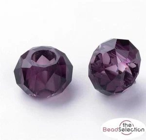 10 FACETED 14mm PURPLE RONDELLE GLASS BEADS LARGE HOLE 5mm TOP QUALITY GLS65 - Picture 1 of 4