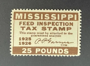 Mississippi State Revenue - 25 lbs. brown Feed Tax #FE22 - OG - MNH - MS - Picture 1 of 2