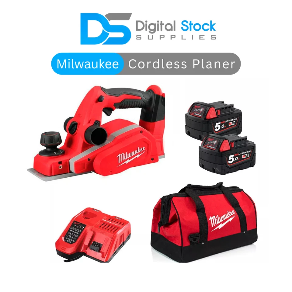 Milwaukee M18BP-502B 18V Li-ion 82mm Cordless Planer 2 x 5Ah Batteries Charger - Image 1 of 4