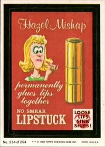 1980 Topps Wacky Packages cuarta serie repetición pegatina #234 Hazel Mishap Lipstuck - Imagen 1 de 2