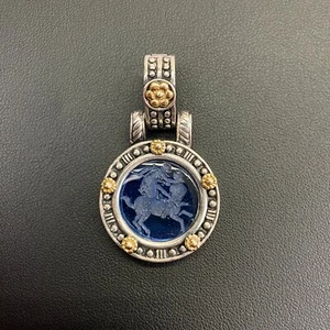Flli Menegatti Sterling Silver, 18k And Carved Blue Venetian Glass Pendant - Picture 1 of 13