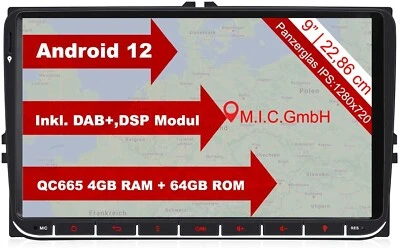 M.I.C. AV9V2 Android 12 Autoradio mit Navi Qualcomm Snapdragon 665 4 GB + 64 GB - Bild 1 von 4