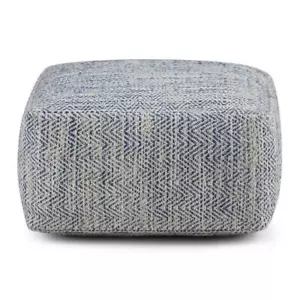 Simpli Home Nate Boho Square Pouf 20" x 10" x 20" Cotton Patterned Denim Melange - Picture 1 of 8