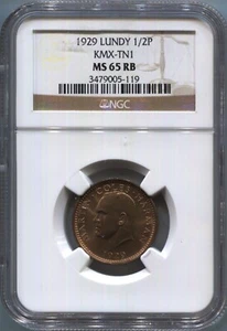 Lundy - 1929 1/2 Puffin in NGC MS 65 Red & Brown - Picture 1 of 2