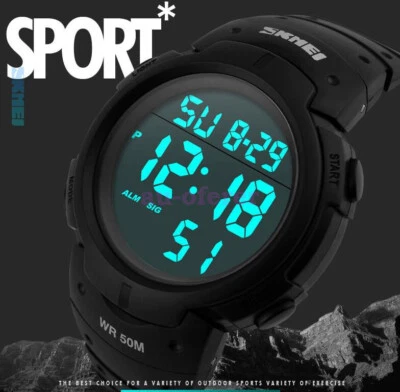 MENS WATERPROOF SKMEI DIGITAL SPORTS WATCH Gold Military Army Water Resistant AU - image 1 of 4