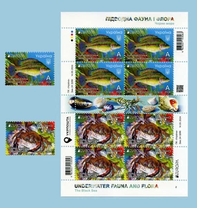 2024 Ukraine. EUROPA CEPT " Underwater fauna and flora " Full sheet + 2 stamps. - Picture 1 of 3
