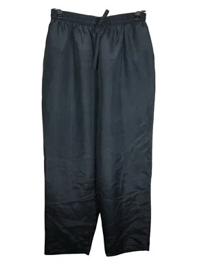 女士裤子 100% 真丝黑色直筒休闲拉内衬高腰 — 第 1/4 张图片