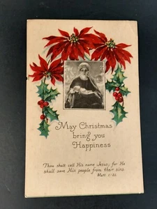 c 1929 Christmas Postcard Mary Jesus Poinsettia Nativity Christ Holiday 1288 - Picture 1 of 3