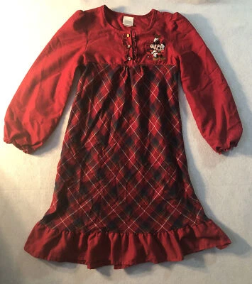 Disney Store Christmas Plaid Embroidered Minnie & Mickey Mouse Nightgown 7/8 - Image 1 of 4