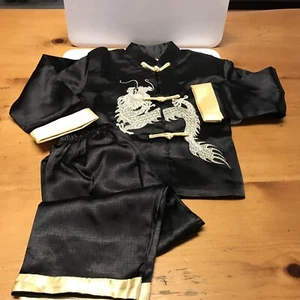 TANG Chao Buyi Child’s Chinese Size 4 Black Pajamas W Gold Made In Shanghai New - Picture 1 of 12