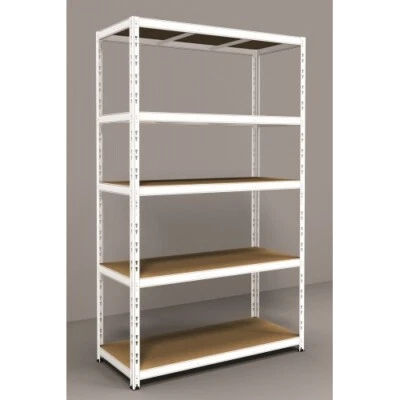 PROMETAL Scaffale ad Incastro in Metallo Bianco Scaffalatura con 5 Ripiani 200 cm