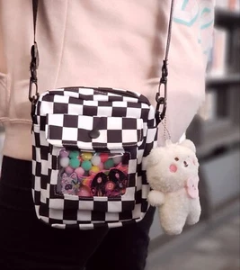 Checkered Mini Clear Window Ita Crossbody Messenger Bag - Picture 1 of 9