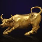 11'',Bull gold Brass Cow Statue Wall Street Cattle Copper China Fengshui OX 28cm