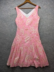 Tommy Hilfiger Dress Womens 8 Pink Paisley Pleated Career Classic Artsy Zip - Picture 1 of 12